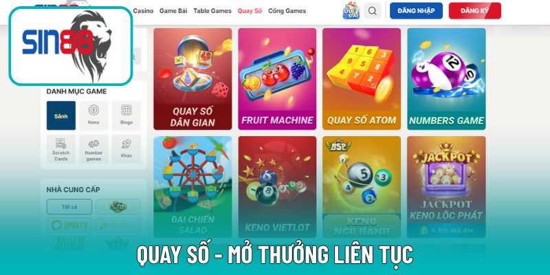 Sin88 sở hữu nhiều trò chơi quay số